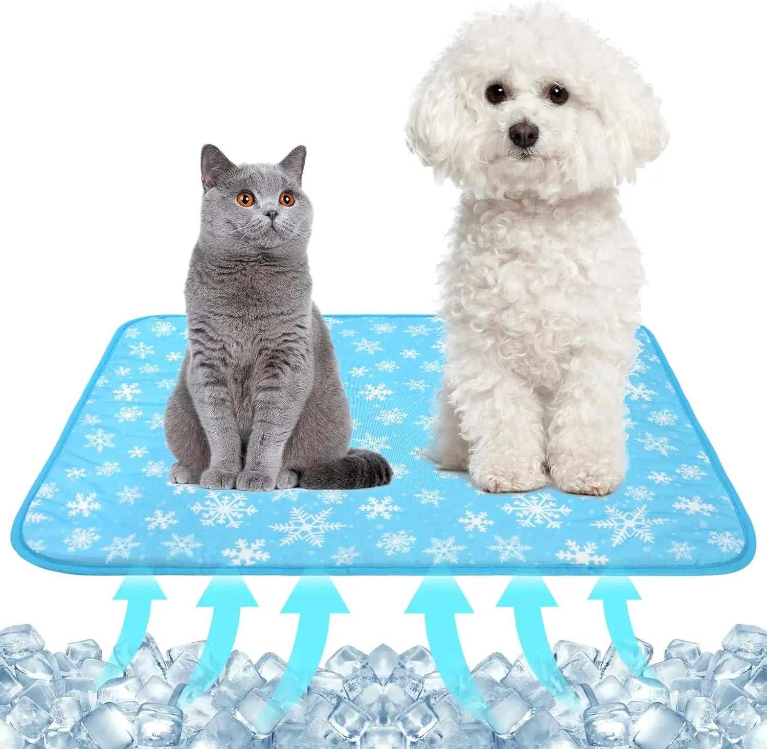 Summer Pet Cooling Mat - Cat Dog Cushion Pad, Soft Comfortable Snowflake Design, Blue Small 15.5x19.5in